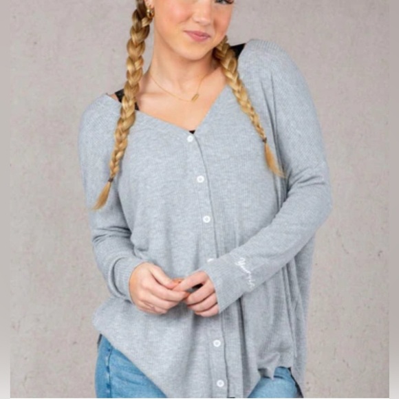 YoungLA Silver Cloud Cardigan V-Neck Button Front V-Neck in Gray - Size S/M - Picture 1 of 5